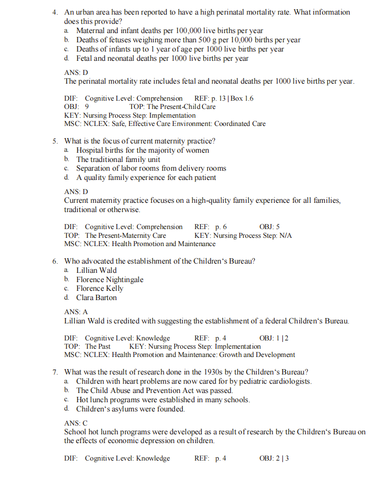 Testbank Introduction to Maternity and Pediatric Nursing, 9. Auflage