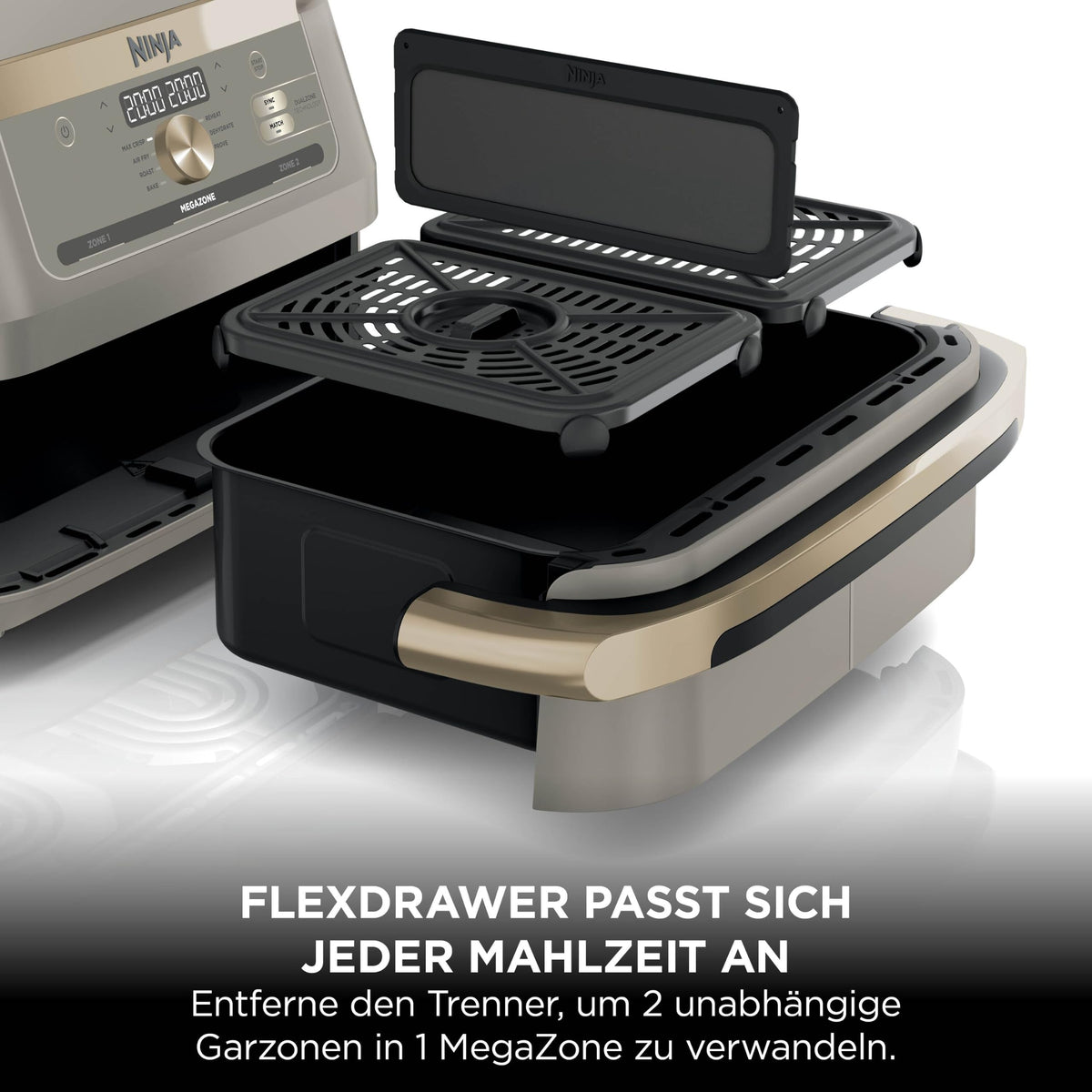 Heißluftfritteuse mit 2 Kochzonen, 10,4 L, 7-in-1, FlexDrawer, Stone/Gold