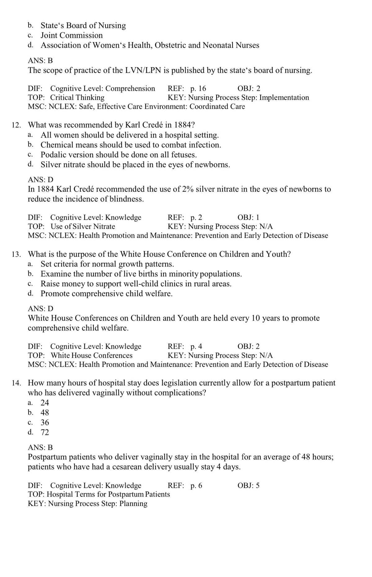 Testbank Introduction to Maternity and Pediatric Nursing, 9. Auflage von Leifer
